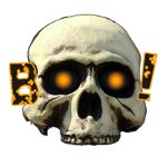 Halloween Boo Skull with orange glowing eyes